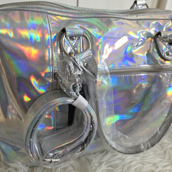 NWT Current Mood x Dolls Kill Holographic Prism Weekender Duffle Tote Bag - Picture 2 of 13